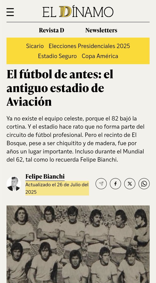 Capítulo 14 de "El fútbol de antes": el desaparecido club de fútbol de Aviación, con su bandita y su estadio de El Bosque, donde jugaron el cóndor Rojas, Ricardo Fabbiani y Selvin Pennant... y donde se concentró Italia para el Mundial del 62.
eldinamo.cl/deportes/2025/…