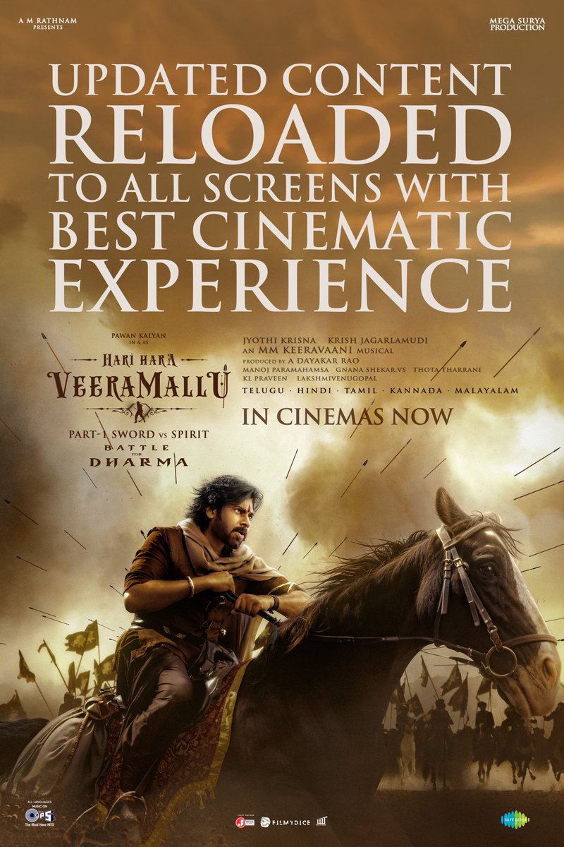 SacnilkEntmt's tweet image. The updated version of #HariHaraVeeraMallu is now playing in cinemas. 💥💥💥
#PawanKalyan #BobbyDeol #NidhhiAgerwal #HariHaraVeeraMalluPart1 #HHVM #HariHarVeeraMallu