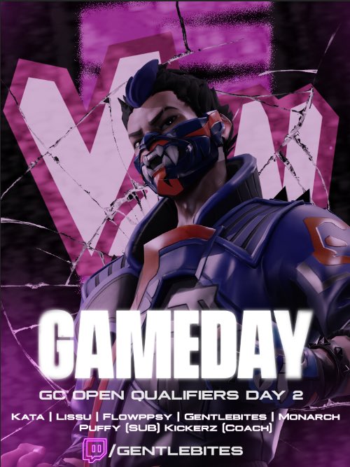 Day 2 of #Gamechangers open qualifier. 2-1 Yesterday but how about we go flawless today!
Catch us live at 6pm CEST here! twitch.tv/gentlebites

#Valorant #Esports #VGC #VVX