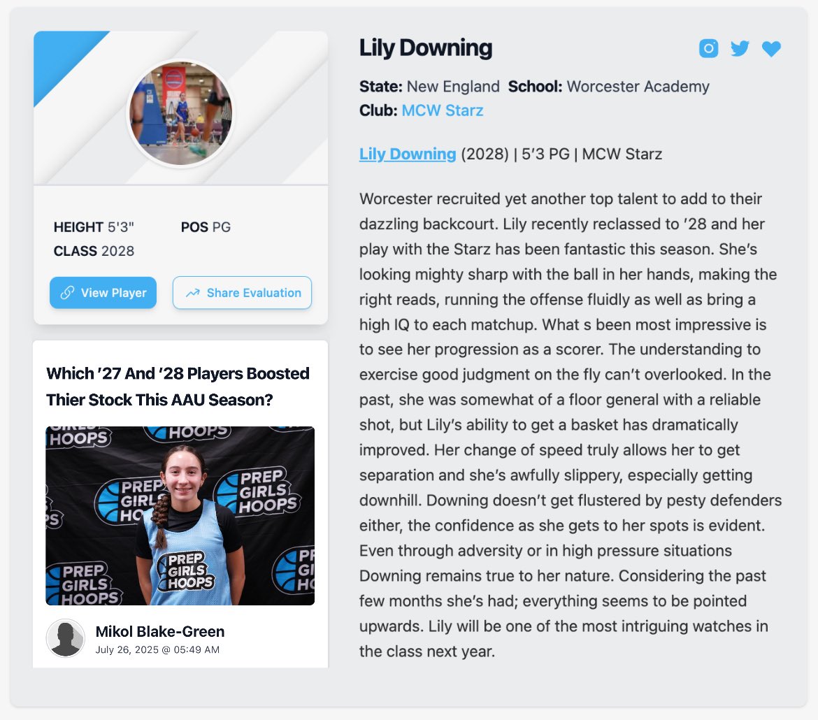 Lily Downing (@itslilydowning) on Twitter photo Thank you so much <a href="/PGHNewEngland/">Prep Girls Hoops New England</a> for the thoughtful mention + write up in the article “Which ‘27 and ‘28 Players Boosted their Stock this AAU Season?”. Thank you so much <a href="/PGHNewEngland/">Prep Girls Hoops New England</a> for the thoughtful mention + write up in the article “Which ‘27 and ‘28 Players Boosted their Stock this AAU Season?”.