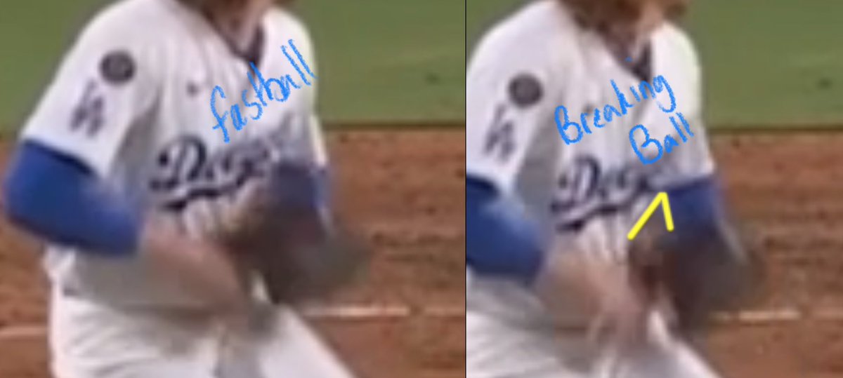 tommym8's tweet image. Dustin May pitches vs the Red Sox today….

Dustin May tips his breaking ball from the stretch…

He has the exact same tell when he comes set as Jesus Luzardo does.

The tell happens as he sets his hands to grip his breaking ball.  The glove hand thumb contracts the abductor…