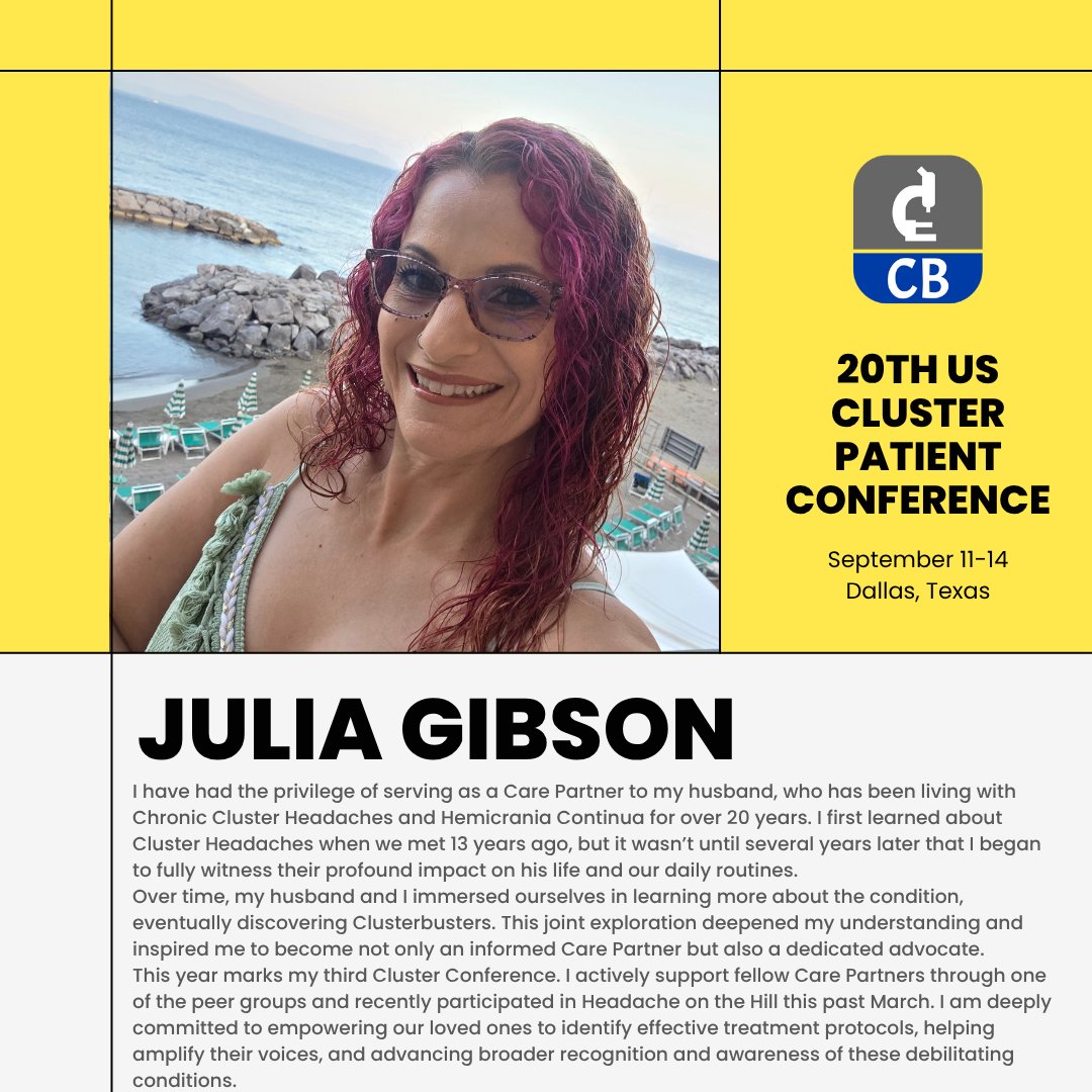 Cluster_buster's tweet image. Care Partner Safe Room Host- Julia Gibson
Clusterbusters 20th Annual US Patient Conference
Grapevine (DFW), TX September 11-14th
More information and register here: cbdallas2025.planningpod.com