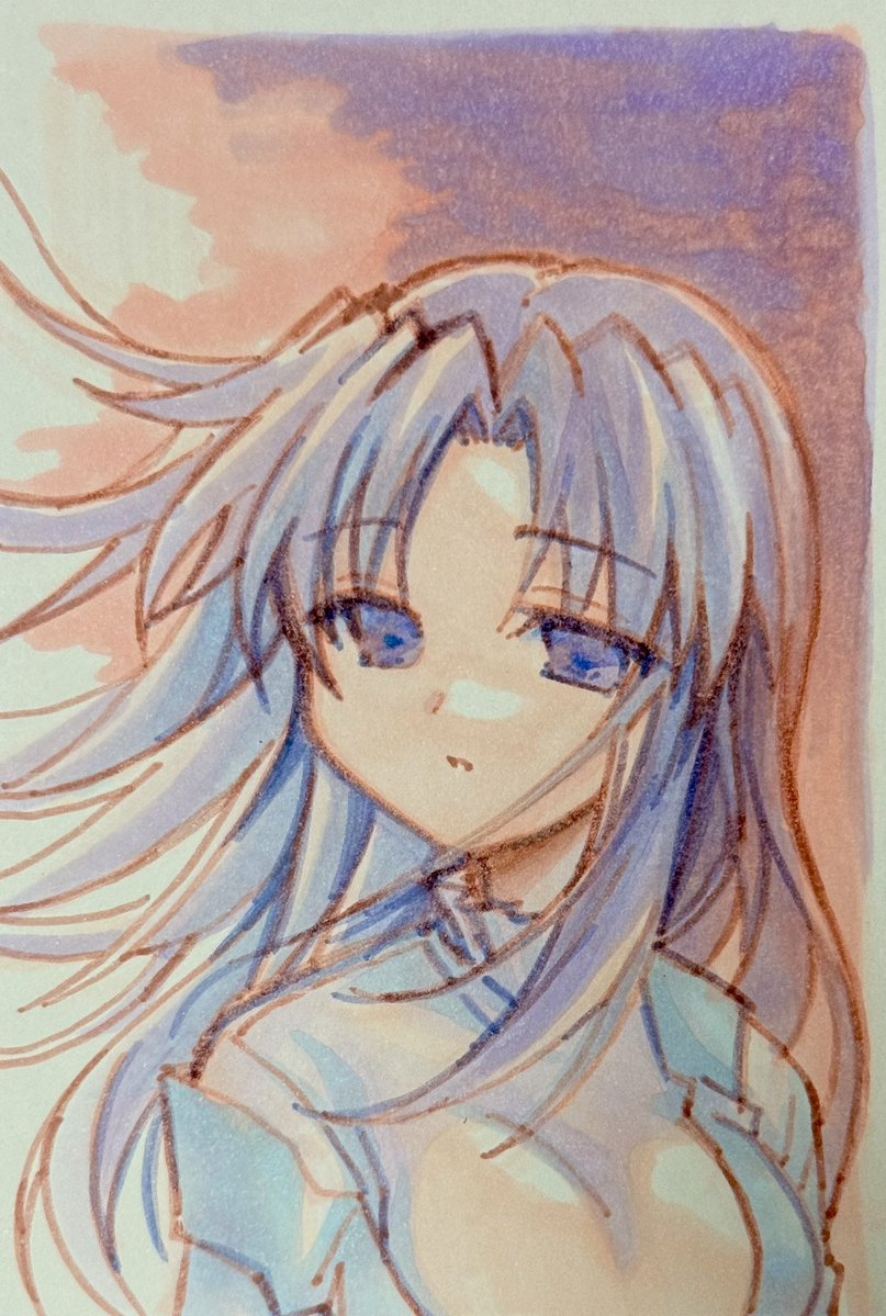 ikejun_now's tweet image. 992日目のアナログイラストはONE.の川名みさき先輩です。