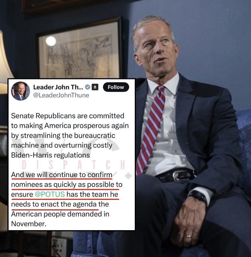 During Obama’s first term, he was able to confirm 206 of his  high level and cabinet nominees in the first 6 months. 

He was able to do so because the Democrats controlled the Senate. 

President Trump, even with a Republican Senate, has had 21 of his nominees confirmed. 

Thune