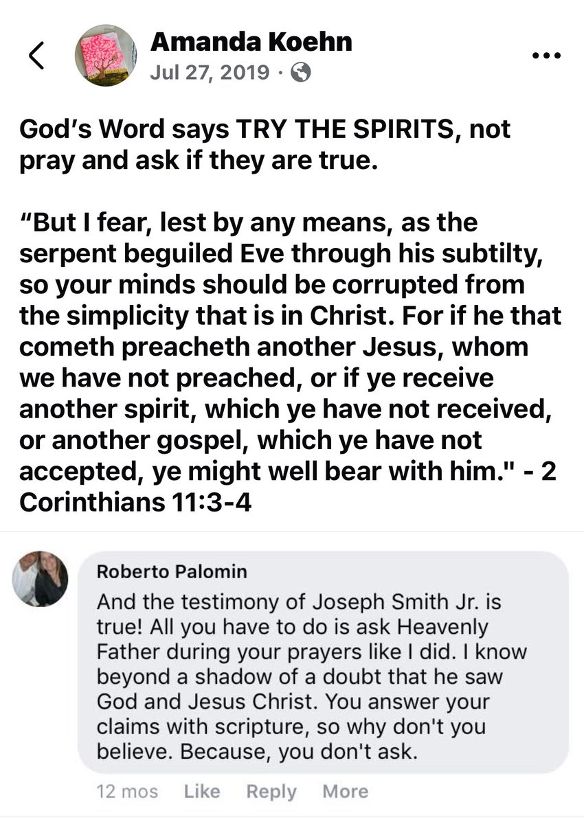 AGKoehnB's tweet image. This is my cousin, a Mormon elder. He was pretty irritated with me in the end. People typically use someone else’s literature against Mormons to go up against them. I was not, I was taking their own words from their own official LDS website and putting it right there with…