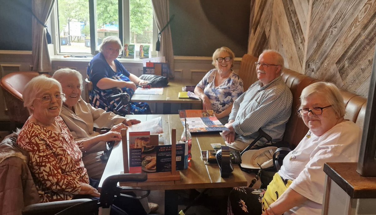We took from 2 places in Bury / Ashton Lodge and Hamilton House to a pub lunch at the Railway ,  Ramsbottom. 
We all had a great time, nice food and sweets. Nice to talk to people away about families and where they are going on holidays this year. Lovely Day