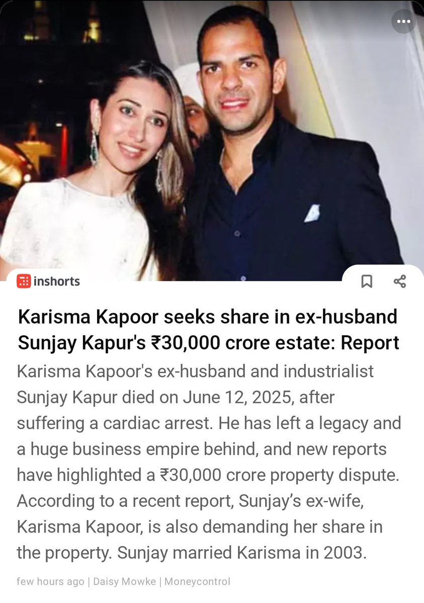 Divorced wife #KarismaKapoor, whose alimony had been settled in 2016, is also reportedly seeking share in #SanjayKapur's Rs 30,000 crore estate