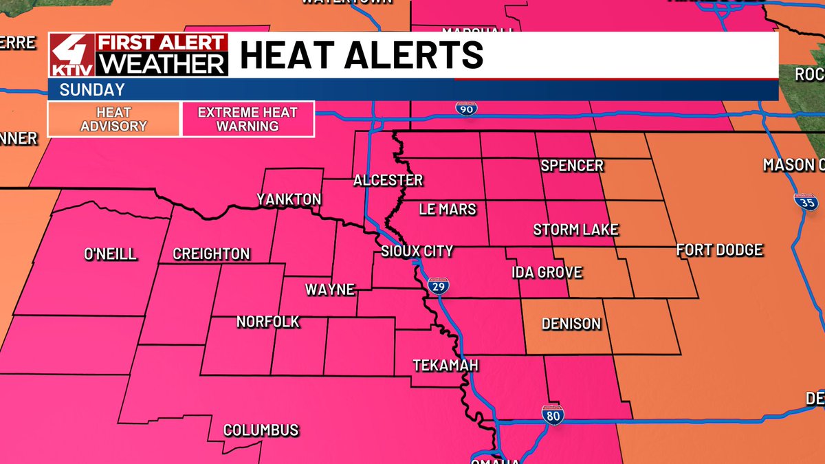 owenbasselmanwx's tweet image. SUNDAY: We'll end the weekend with a scorcher as feels like temperatures range from 100°-110°.
This heat and humidity will give way to a chance for isolated storms between 10pm and 3am tonight. A couple storms could be strong or severe with 60mph wind gusts. #IAwx #NEwx #SDwx