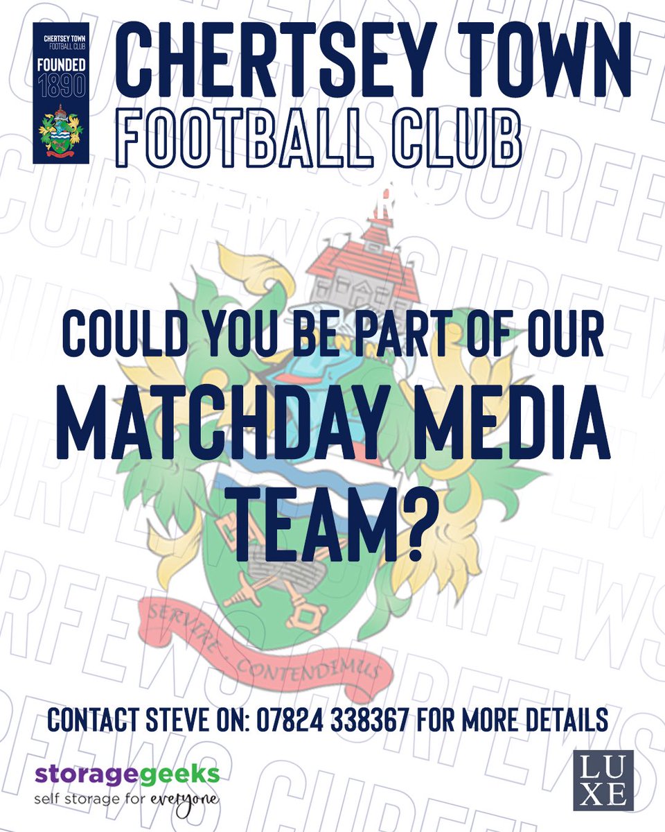 EXCITING OPPORTUNITY TO JOIN THE CHERTSEY TOWN FC MATCHDAY MEDIA TEAM
Are you an aspiring sports journalist or media content creator looking to gain valuable experience in the sports media industry? Are you a student studying Media at a local College or University and love