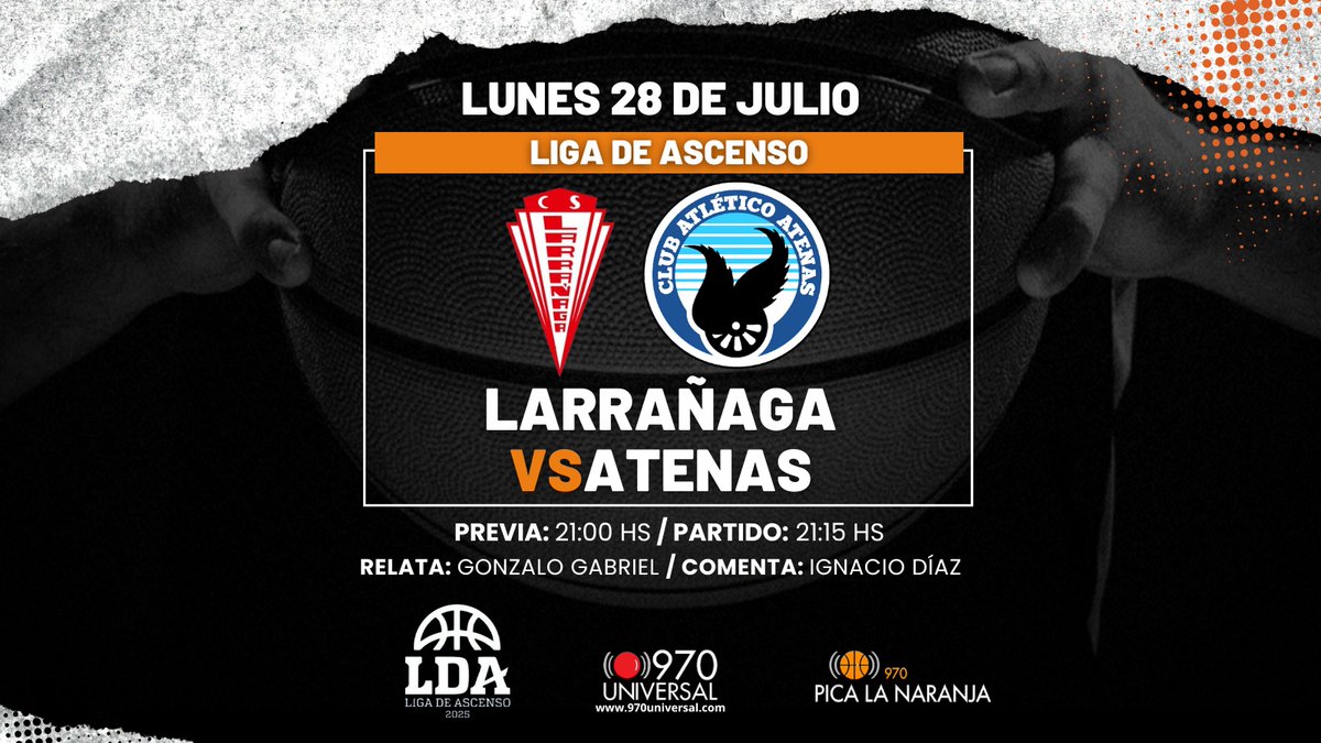970 Universal (@universal970) on Twitter photo Hoy a partir de las 21 hs, la previa
<a href="/LarranagaCS/">Club Social Larrañaga</a> vs <a href="/clubaatenas/">Club Atlético Atenas</a>
Con los relatos de <a href="/GonzaloGabrielF/">Gonzalo Gabriel</a> y los comentarios de Ignacio Díaz
Escuchanos por 970am, 970univesal.com , Youtube o X(Twitter)
<a href="/picalanaranja/">Pica la naranja</a> Hoy a partir de las 21 hs, la previa
<a href="/LarranagaCS/">Club Social Larrañaga</a> vs <a href="/clubaatenas/">Club Atlético Atenas</a>
Con los relatos de <a href="/GonzaloGabrielF/">Gonzalo Gabriel</a> y los comentarios de Ignacio Díaz
Escuchanos por 970am, 970univesal.com , Youtube o X(Twitter)
<a href="/picalanaranja/">Pica la naranja</a>