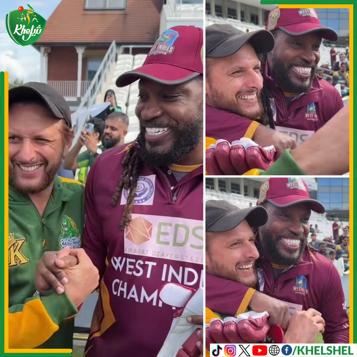 khelshel's tweet image. Legendary meet up in Birmingham, two greatest power hitters of the cricket world.
#Cricket | #Pakistan | #ShahidAfridi | #ChrisGayle | #WCL2025 | #Birmingham