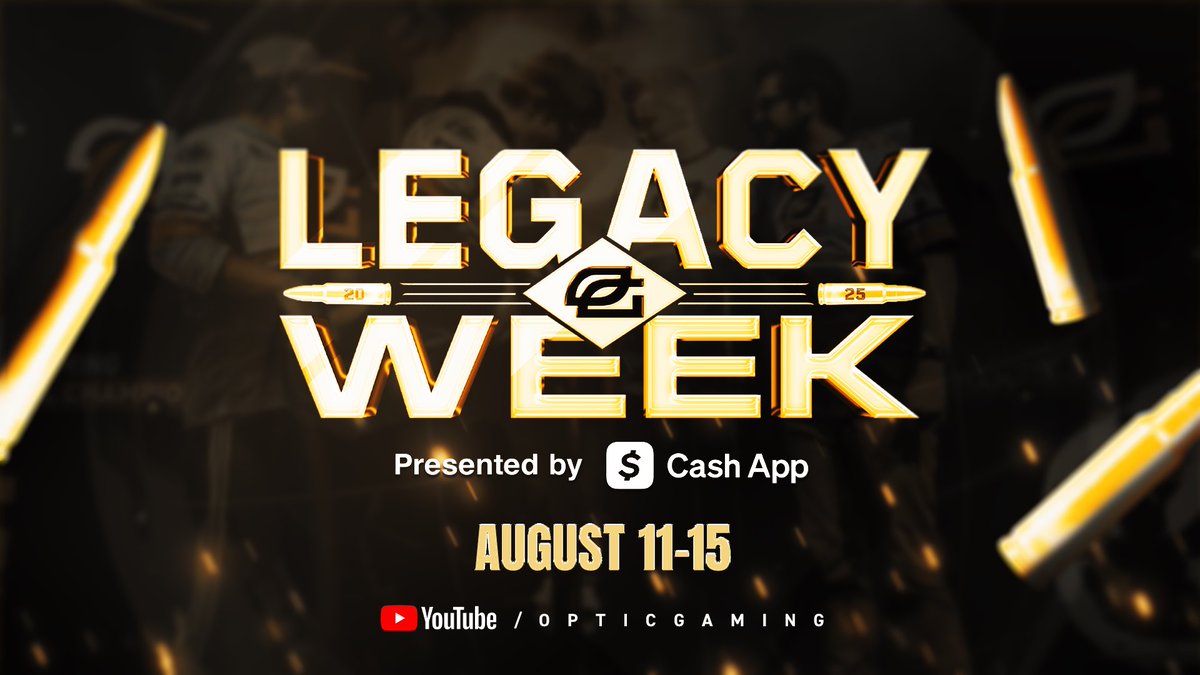 OpTic's tweet image. Returning to our roots, welcome to #OpTicLegacyWeek presented by @CashApp
5 Classic COD titles, Bo7 Series each day
August 11-15 | YouTube.com/OpTicGaming