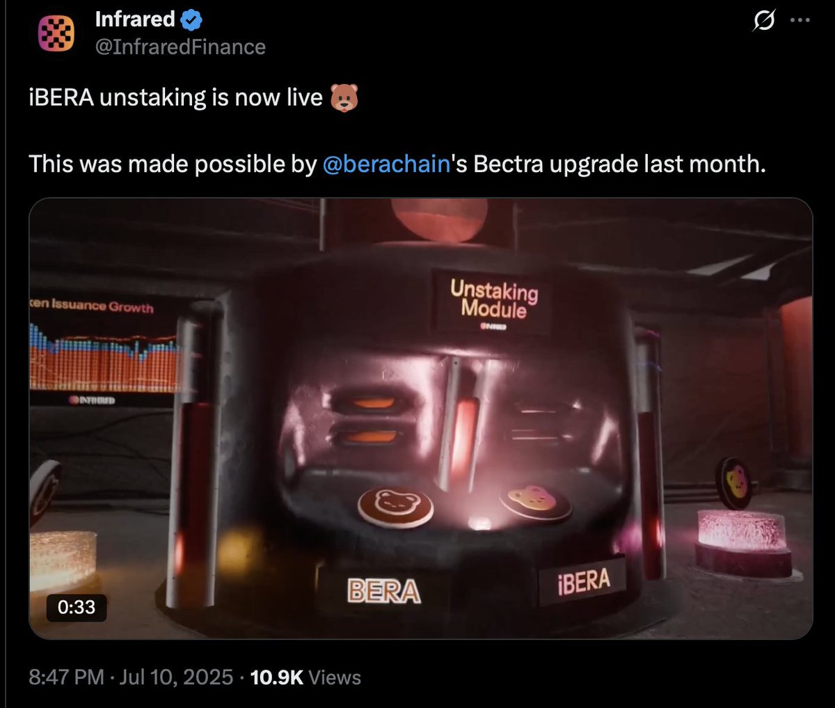 beingRich2000's tweet image. [@InfraredFinance iBERA 언스테이킹 지원]

사실 이 부분은 지원한지 조금 시간이 지나긴했지만... 

위에 사진처럼, 5월부터 Vault에서 iBGT-iBERA 페어로 Point 파밍을 했던 내게는 당시에 iBERA 언스테이킹이 당장 지원안되는 부분이 살짝의 리스크긴 했음. 

-&amp;gt; 최근 7월 10일에 iBERA 언스테이킹…
