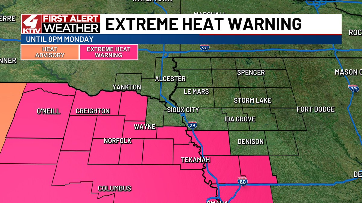 owenbasselmanwx's tweet image. MONDAY: Heat index values could near 115°. I expect a heat alert will be issued for NW Iowa.
A stray storm is possible in the afternoon, but a higher chance comes between 10pm-3am. Damaging wind gusts and a quick tornado are the main threats overnight. #IAwx #NEwx #SDwx