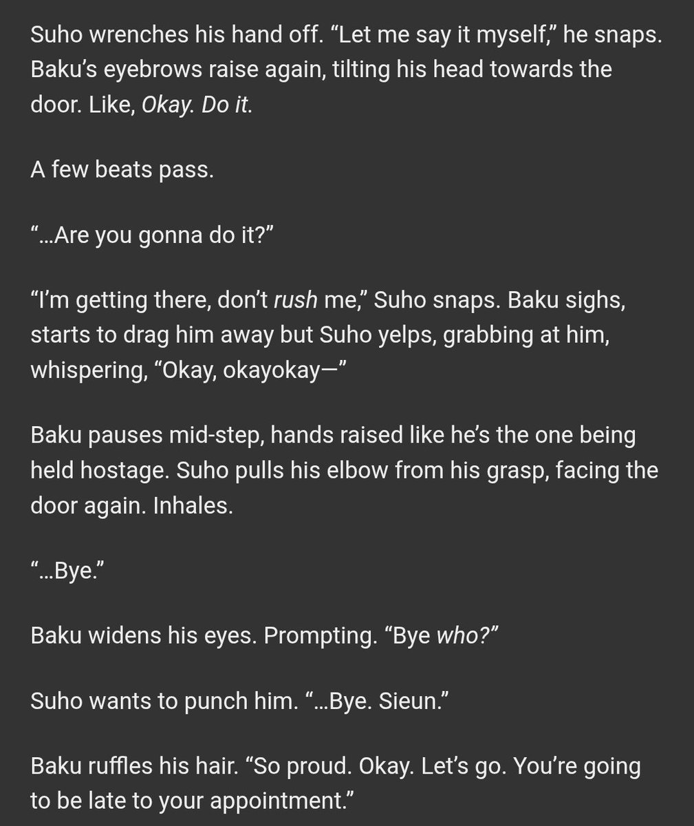 neochamp's tweet image. the concept of baku always being the one fixing suho's relationships in every universe is something so funny to me. he's a babysitter 😭