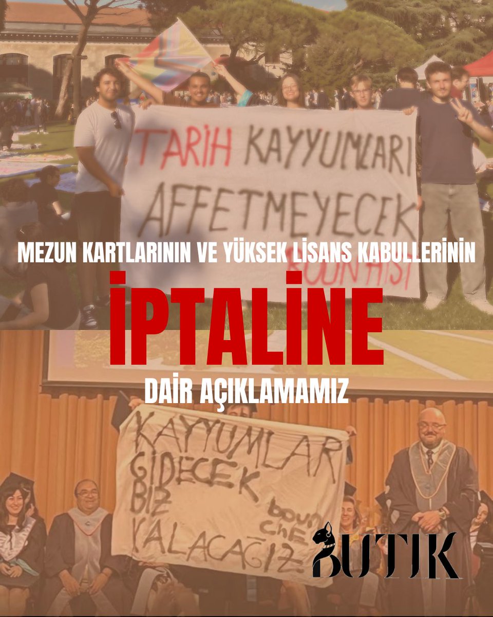 butikboun's tweet image. Boğaziçi Üniversitesi Tarih İncemeleri Kulübü olarak arkadaşlarımızın yüksek lisans kabullerinin iptaline dair açıklamamızdır.
&quot;Zulüm ile adab olanın akıbeti berbad olur.&quot;