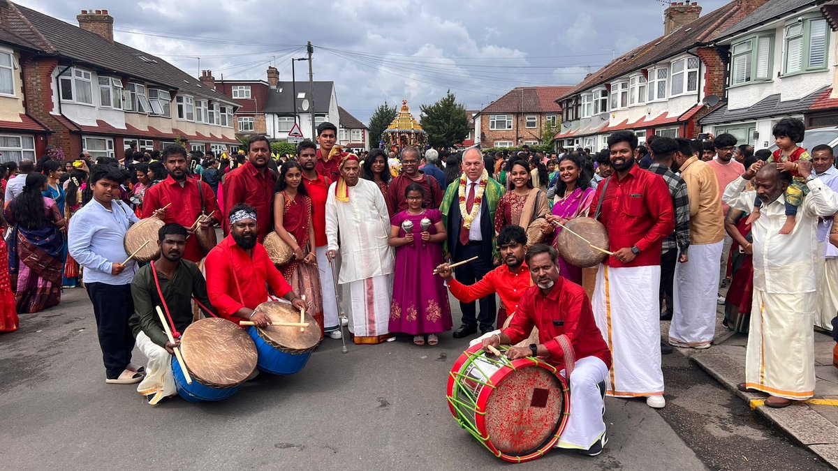 BambosMP's tweet image. A pleasure to be at the colourful Chariot Festival today organised by the Enfield Hindu Tamil Cultural Association. Thank you to Shan and his committee, everyone at the Hindu Temple Edmonton and the stewards for making this cultural event such a success