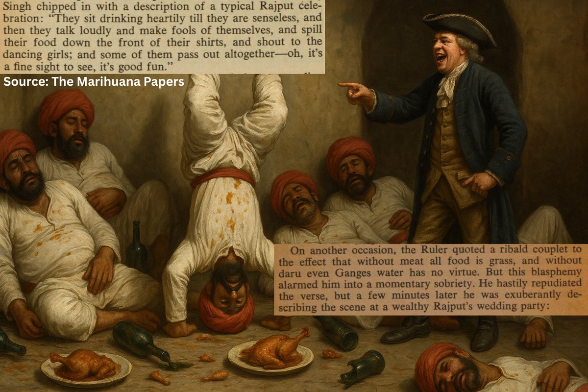 Aryanvaad's tweet image. David Solomon exposed typical Darubaaz Rajputs: They drink till senseless, then shout, make fools of themselves, spill food on their clothes, and some even black out. For them, without meat, all food is grass; without daru, even Ganga’s sacred water holds no virtue.