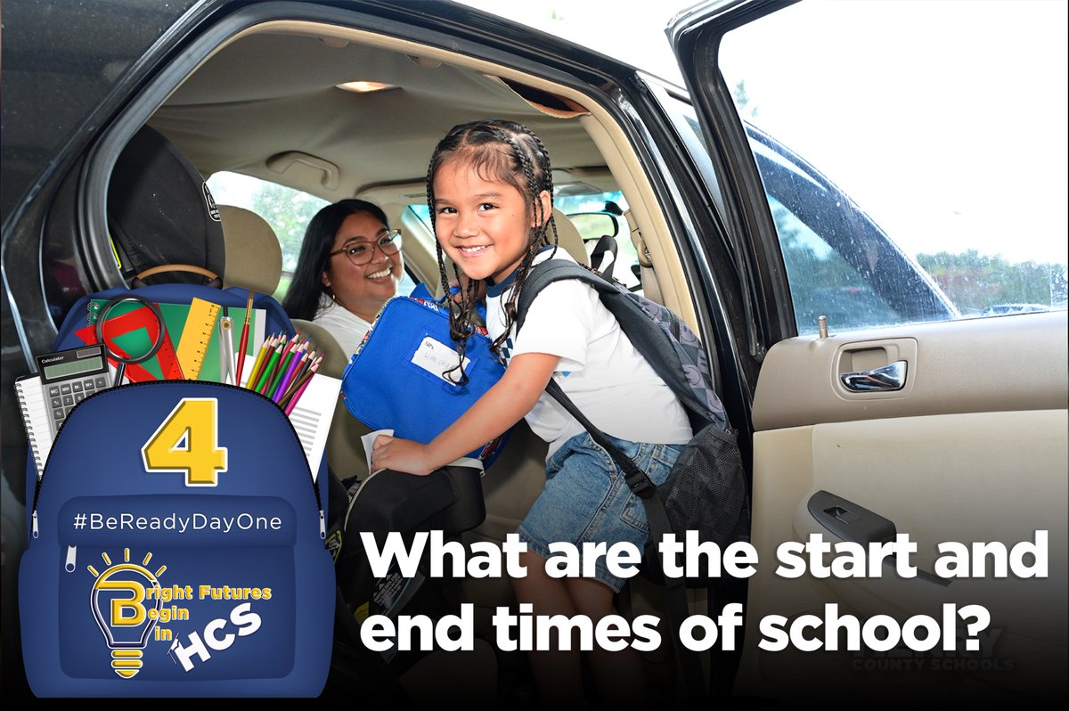 School start and end times are as follows:
Elementary Schools: 7:35 a.m. – 2:15 p.m.
Middle Schools: 9 a.m. – 4 p.m.
High Schools: 8:15 a.m. – 3:15 p.m.
Academy for Advanced Studies: 7:45 a.m. – 12:50 p.m.
As a reminder, the first day of school is July 31, 2025.
Find the answer