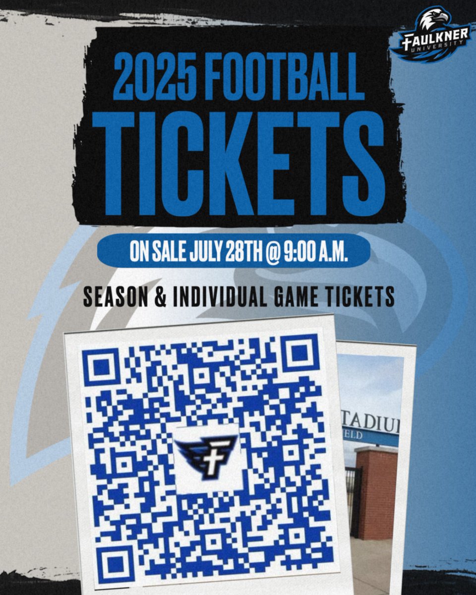 FaulknerATHL's tweet image. One day left until your 2025 Football Tickets go on sale!

Buy your Season &amp;amp; Individual Game tickets at faulknereagles.com/sports/2021/1/…. 

Tickets go live at 9:00 a.m. Monday morning.