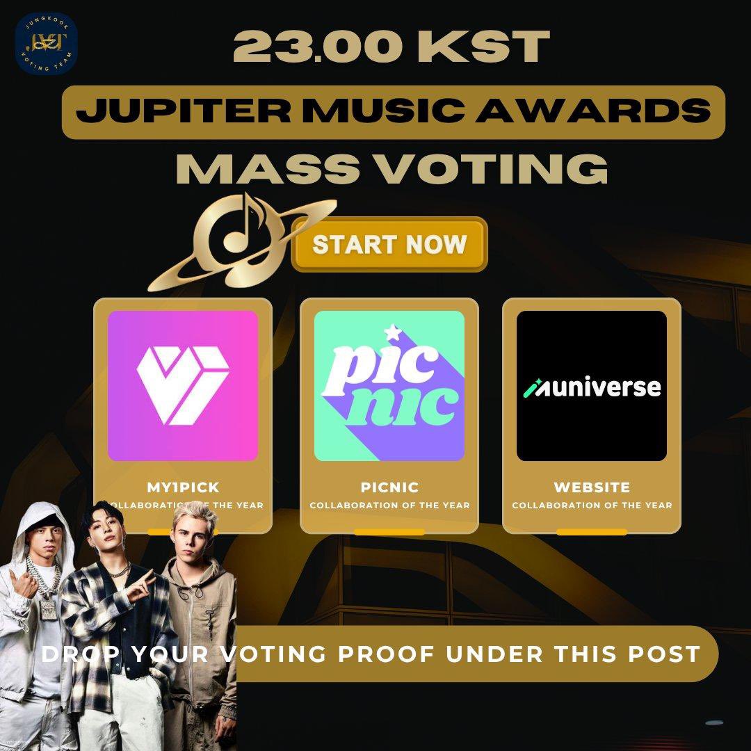 JJK_VotingTeam's tweet image. 🔔MASS VOTING START NOW
JUPITER MUSIC AWARDS 2025 (Preliminary Round)
🏆 Collaboration of the Year:
Too Much – by #Jungkook, The Kid LAROI & Central Cee
✅MY1PICK
✅PICNIC
✅MUNIVERSE WEBSITE
📆: Aug 1 at 1 (KST)
🔗 linktr.ee/JUNGKOOKVOTING…