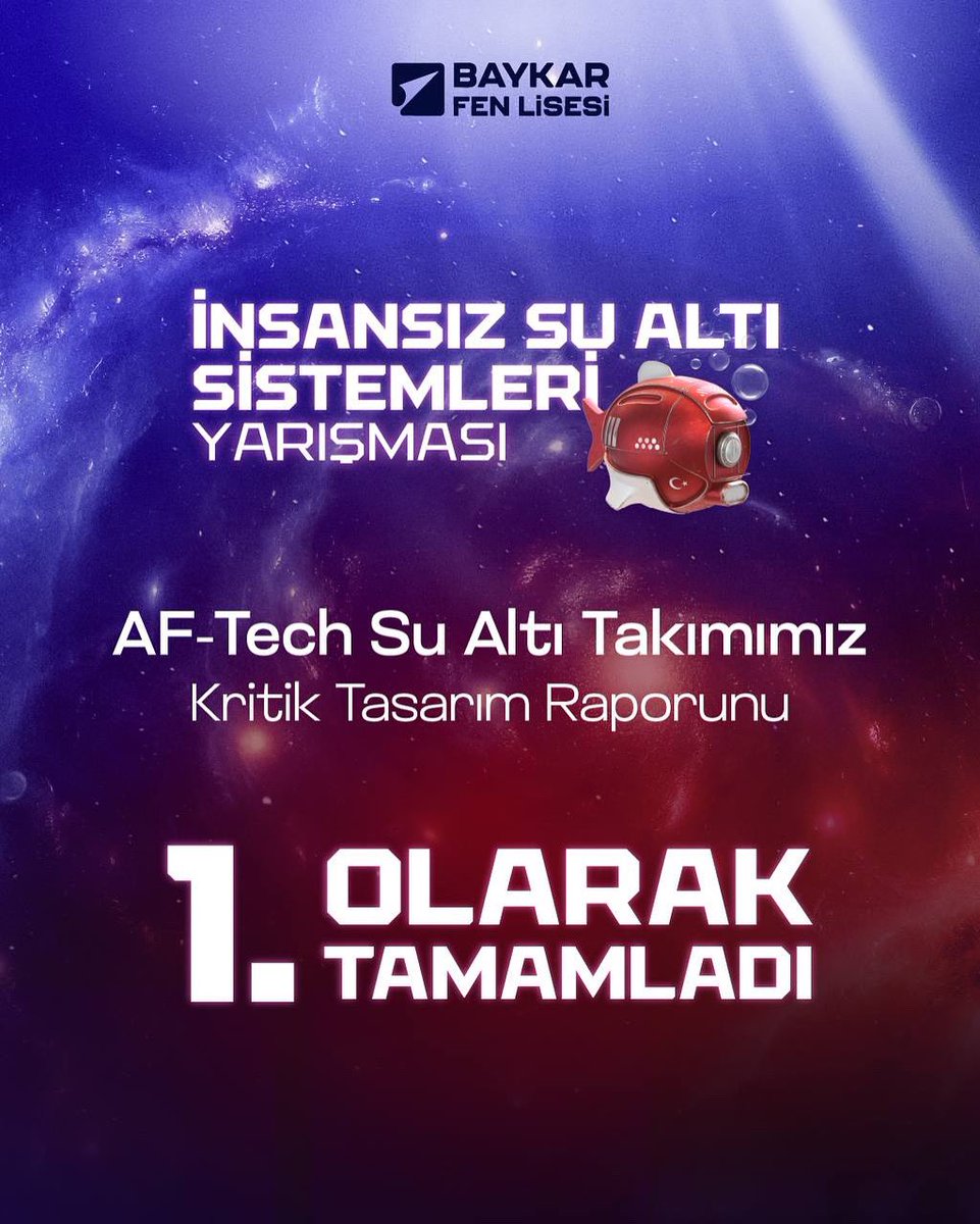 AF-Tech Su Altı Takımımızdan büyük başarı! 🥇

İnsansız Su Altı Sistemleri Yarışması’nda Kritik Tasarım Raporunu 1. olarak tamamladık!

Disiplinli çalışmaları ve teknik donanımlarıyla öne çıkan öğrencilerimizi yürekten tebrik ediyoruz. ♥️