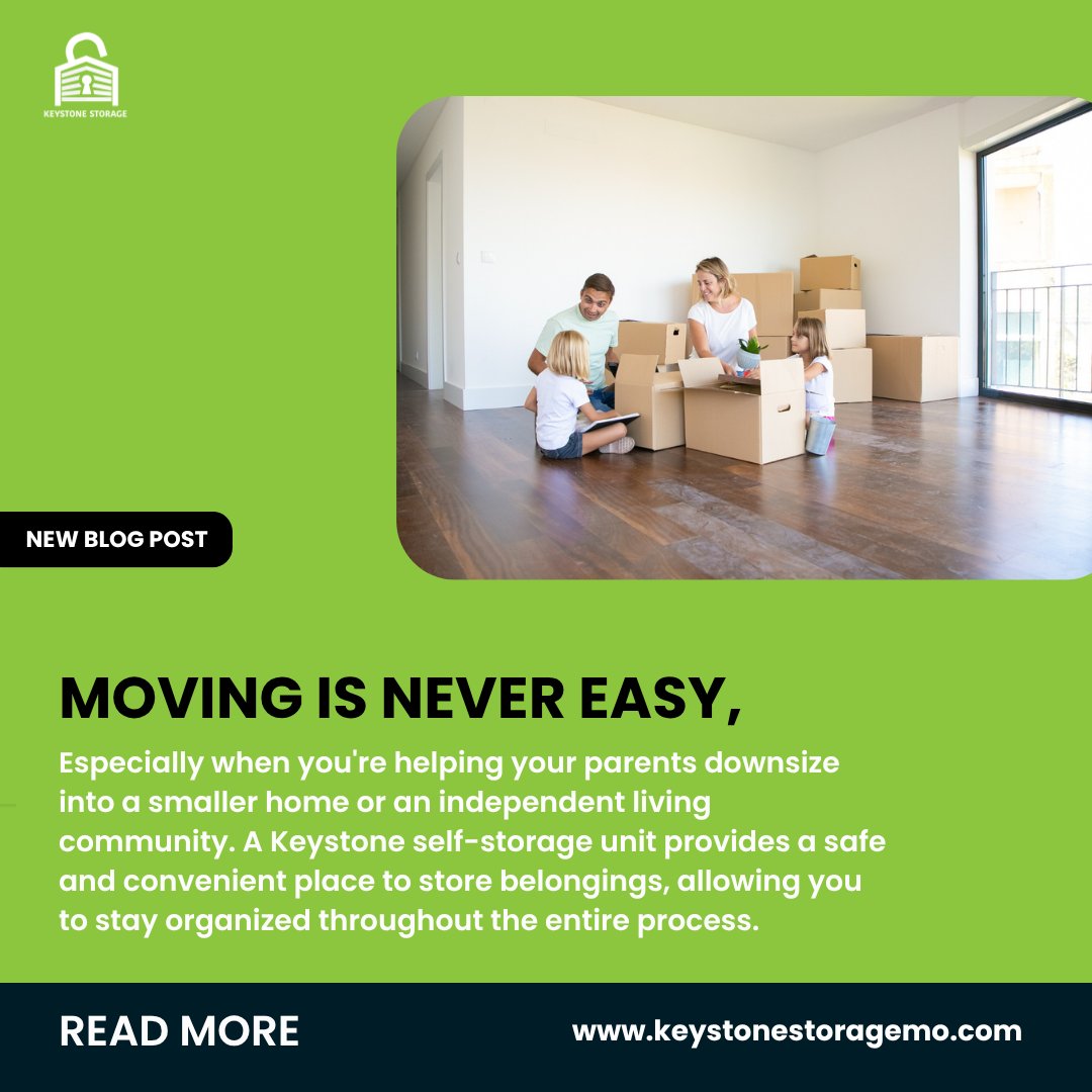 Keystonemo's tweet image. Moving parents into a smaller home? A Keystone self-storage unit offers a safe, convenient space to organize belongings during the downsizing process. Read our blog for helpful tips! #SelfStorage #KeystoneStorageMO

keystonestoragemo.com/blog?p=self-st…