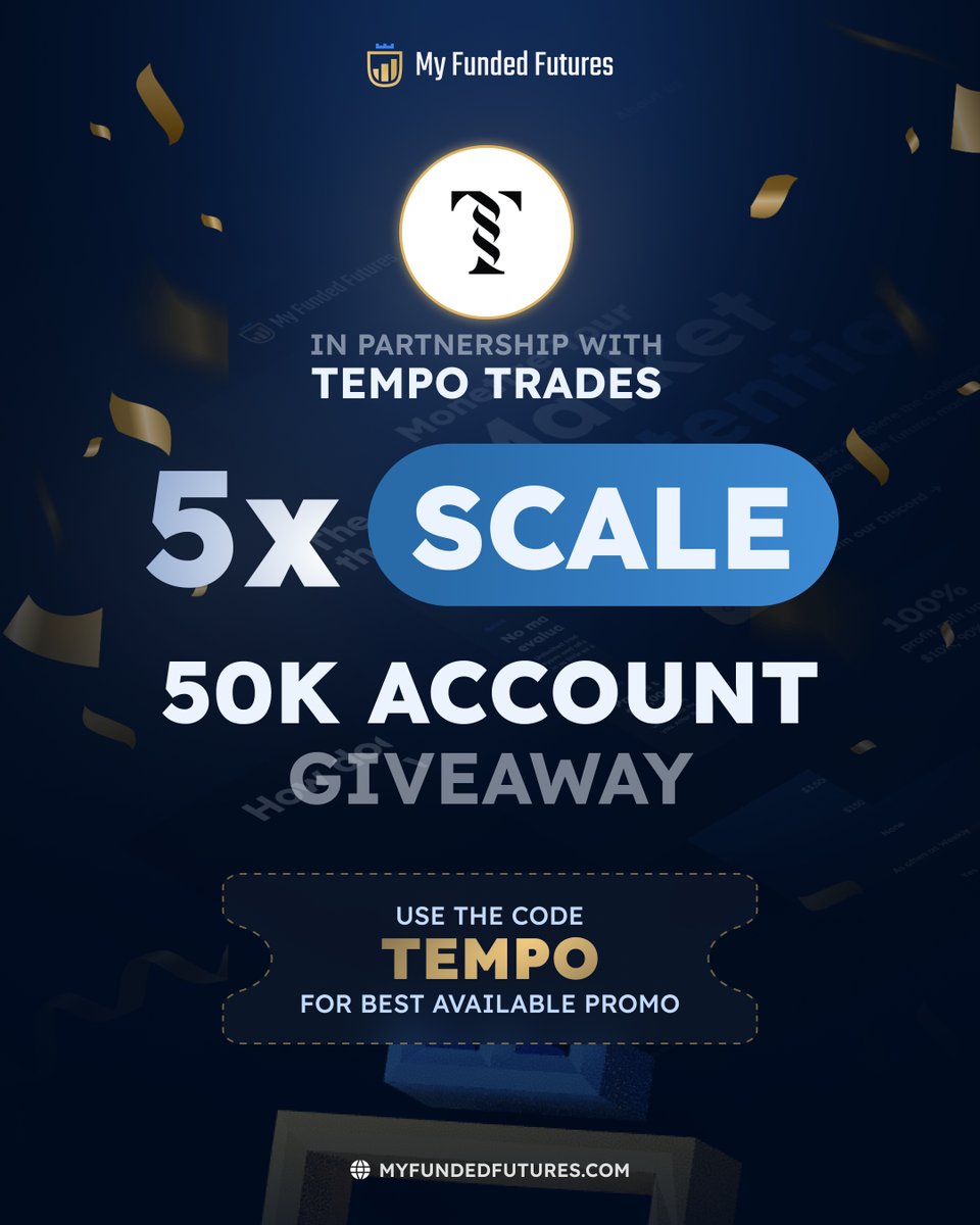 Tempo Trades (@tempoict) on Twitter photo My Funded Futures Giveaway📢
I am giving away 5x 50k Scale accounts at MFFU🤩
To enter the giveaway complete the following steps:
1. Must be following: <a href="/TempoICT/">Tempo Trades</a> <a href="/MyFundedFutures/">MyFundedFutures</a>
2. Like, tag three friends, retweet this tweet
Winners will be picked My Funded Futures Giveaway📢
I am giving away 5x 50k Scale accounts at MFFU🤩
To enter the giveaway complete the following steps:
1. Must be following: <a href="/TempoICT/">Tempo Trades</a> <a href="/MyFundedFutures/">MyFundedFutures</a>
2. Like, tag three friends, retweet this tweet
Winners will be picked