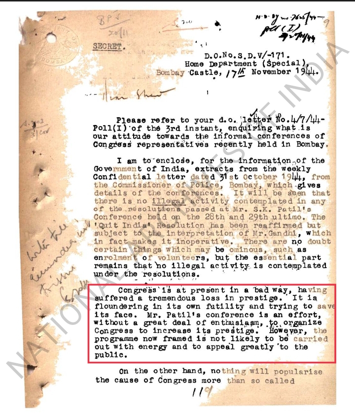 Suppressed Fact: Gandhi disowned the Quit India movement &amp; expressed "Apologia"

Secret home dept. archives report concludes:

"Congress is at present in a bad way, having suffered a tremendous loss in a prestige. Its a floundering in its own futility &amp; trying to save its face"