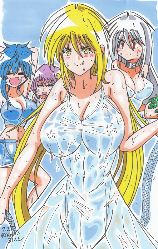 白ワンピースな夏仕様なさっちんを描きました。濡れても大丈夫なように下に水着を着ています。バッチリです。 