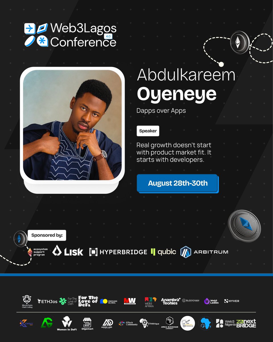 Forget product-market fit , real growth starts with devs. @Supercoolkay4 of Dapps over Apps is telling hard truths on developer-first growth strategies.
This one’s for serious builders 🚀

#Web3Lagos2025