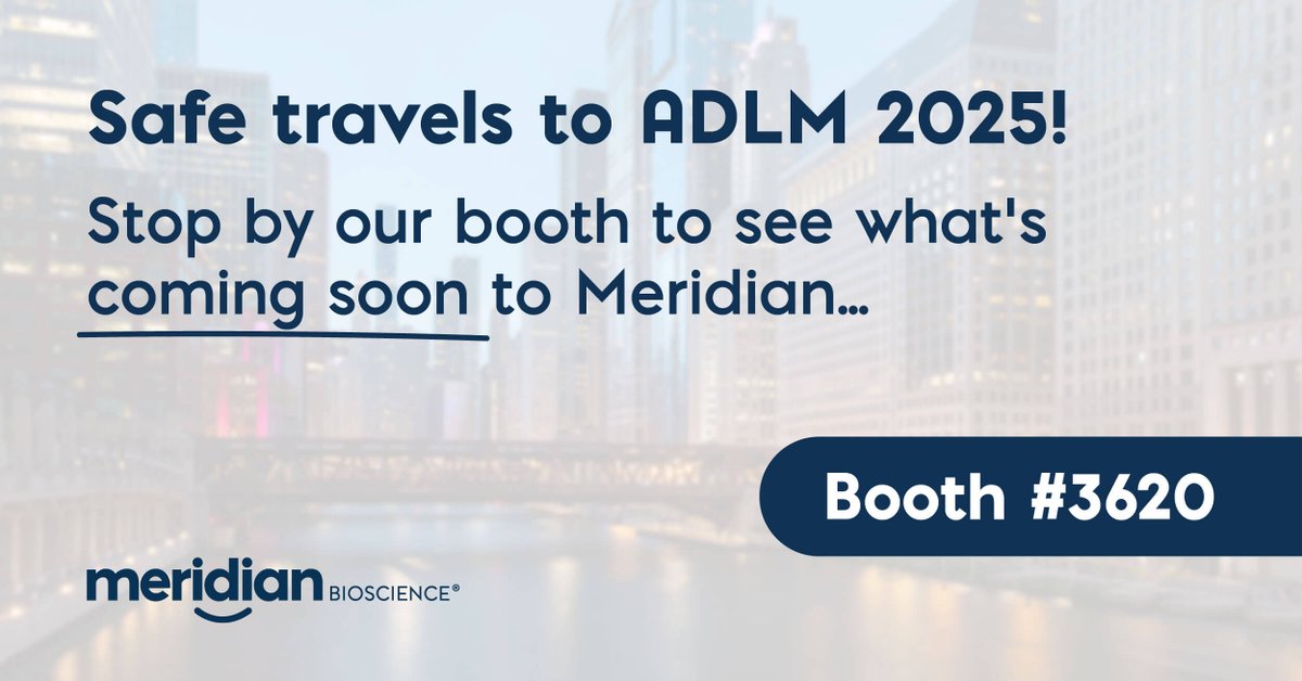 Safe travels to all #ADLM2025 attendees this week! We are excited to connect with you and share what's coming soon to Meridian. 

Stop by booth 3620 during exhibit hours to chat with us, or schedule some time in advance at the link below.👇
hubs.li/Q03yYYNV0