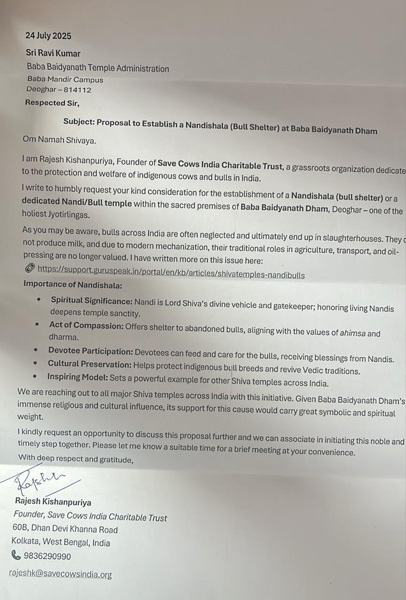 <a href="/HemantSorenJMM/">Hemant Soren</a> #Shravan मास में बाबा धाम देवघर जाने का सौभाग्य प्राप्त हुआ । कृपया मंदिर के पास एक नंदीशाला बनाये । शिवा जी के नगर में नंदी अभी भी कूड़ा से खाना खोज रहे हैं । मंदिर ऑफिस में यह letter नहीं लिया बोले की CM aur DM को भेजे । <a href="/jhar_governor/">Governor of Jharkhand</a> <a href="/prdjharkhand/">IPRD Jharkhand</a> <a href="/JharkhandCMO/">Office of Chief Minister, Jharkhand</a>