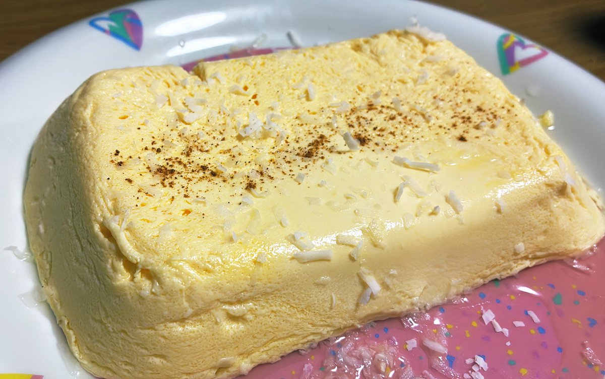 パルテノ使った 
レアヨーグルトケーキ❓
少し甘さ足りなかった😆