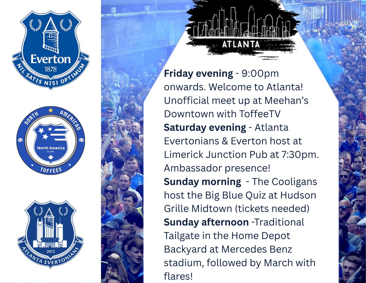 NAToffees's tweet image. New Jersey and New York were AMAZING! Thank you to all the volunteers who worked so hard to make it a success. Now we look forward to Chicago and Atlanta.
#SummerSeries #COYB #UTFT @PLinUSA @EvertonInUSA
Updates here: facebook.com/share/g/1CW3zH…
