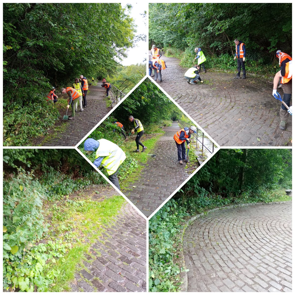 WOLCT's tweet image. As the morning rain cleared, our weekend volunteers were out giving St Marks and Redbraes some attention. We dug out the relentless grass amongst the Redbraes cobbles, cutback vegetation, did some path resurfacing, and attacked two large stands of Himalayan Balsam. Thanks folks!