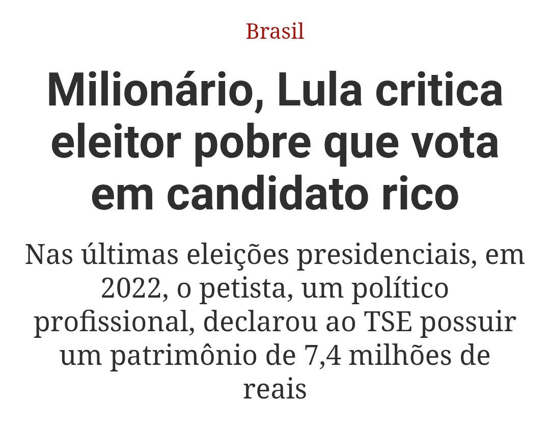 Quando a boca é acionada antes do cérebro!!!
Dono de uma fortuna de origem duvidosa ( roubada ).
Será que está  sugerindo que eleitores deixem de votar nele nas próximas eleições ?