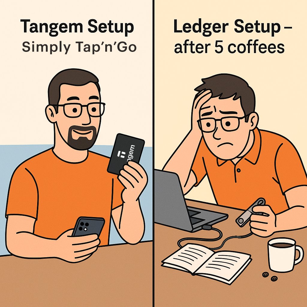 martincsoekoer's tweet image. I used to be a @ledger user but then I discovered #Tangem and it changed my life. I was always struggled with the buttons of it, the constant updates needed to use the app and device. Was so stressful to do all that just for checking my balances or sending/swapping something…
