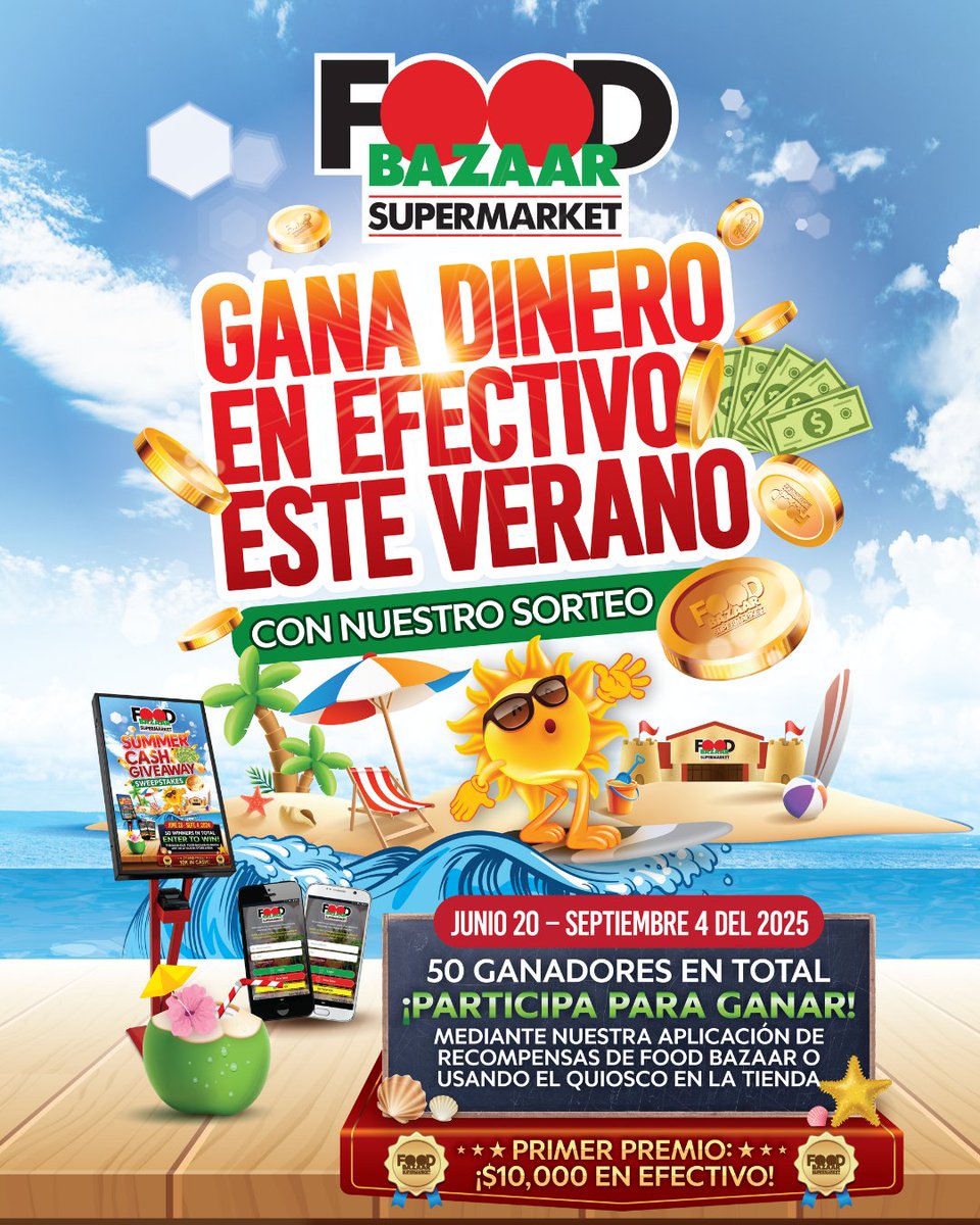 The Summer Cash Giveaway is back at Food Bazaar Supermarket! Don't miss your chance to WIN! Enter by downloading the Food Bazaar Rewards App or visiting an in-store kiosk. No purchase necessary.