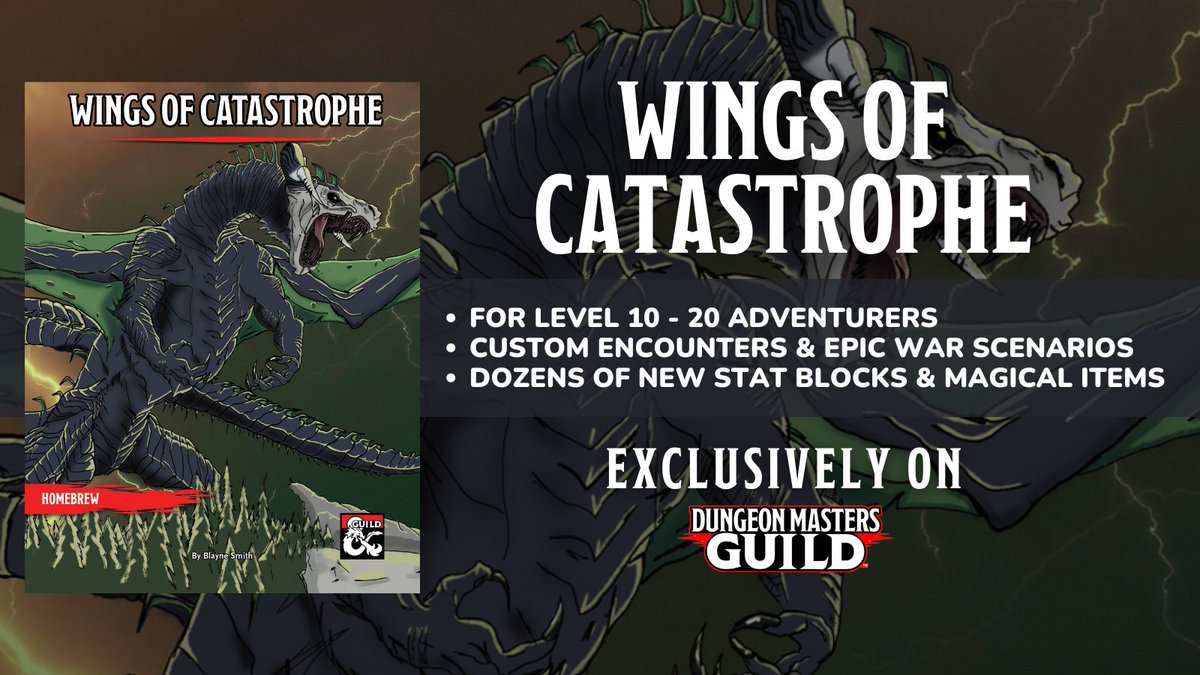 dms_guild's tweet image. Wings of Catastrophe is 30% off during the Christmas in July Sale!

Get it here: tinyurl.com/bp4s5ha6

Wings of Catastrophe can be the capstone (and natural progression) to a Dragon Delves campaign!
#dnd5e #DungeonsandDragons