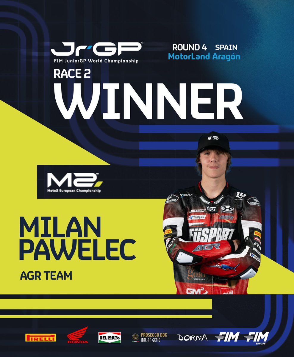 FIM JuniorGP (@juniorgp) on Twitter photo Masterclass in <a href="/AragonMotorLand/">MotorLand Aragón</a> after his World Championship debut! 🚀
Milan Pawelec takes his first win in #Moto2 ECh 🥇🔥
#RoadToMotoGP🏁 Masterclass in <a href="/AragonMotorLand/">MotorLand Aragón</a> after his World Championship debut! 🚀
Milan Pawelec takes his first win in #Moto2 ECh 🥇🔥
#RoadToMotoGP🏁