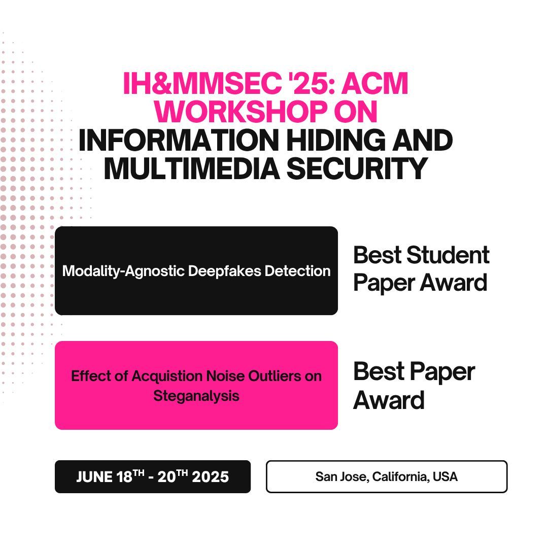 ACMDL's tweet image. We are thrilled to share the outstanding research contributions recognized at IH&amp;amp;MMSEC&apos;25: ACM Information Hiding and Multimedia Security Workshop. This year&apos;s selection highlights the cutting-edge advancements and innovative approaches in the field of Information Hiding and…
