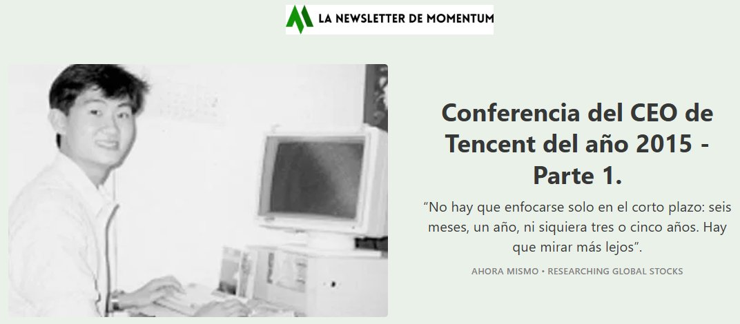 ResGloStocks's tweet image. 🇨🇳Nuevo post en la Newsletter de Momentum: &quot;Conferencia del CEO de Tencent del año 2015&quot;.

&quot;No hay que enfocarse solo en el corto plazo: seis meses, un año, ni siquiera tres o cinco años. Hay que mirar más lejos&quot;. #Tencent $TCEHY

🔗LINK EN MI PERFIL🔗