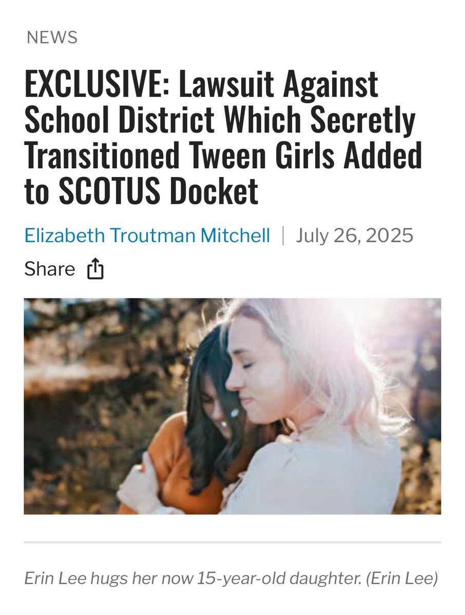 My lawsuit Lee V. Poudre School District has been appealed to SCOTUS. ⚖️

Our little girls were harmed by secret school transition in a secret gender &amp; sexuality club. This appeal is for them. 

But really, this is for ALL parents. ALL children. ALL of our inalienable right to