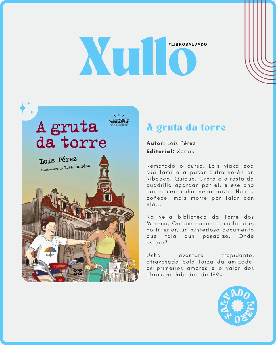 O Vello Cárcere (@o_vello_carcere) on Twitter photo 📆🔙 Neste mes de xullo viaxamos ao Ribadeo dos anos 90 co noso #LibroSalvado . Da man do escritor lucense <a href="/Loisperezdiaz/">Lois Pérez</a> , mergullámonos nunha historia de ficción para a mocidade cunha conexión moi especial cos veráns ribadenses da infancia do propio autor. ✨
<a href="/LugoTurismo/">Cultura Turismo Lugo</a> 📆🔙 Neste mes de xullo viaxamos ao Ribadeo dos anos 90 co noso #LibroSalvado . Da man do escritor lucense <a href="/Loisperezdiaz/">Lois Pérez</a> , mergullámonos nunha historia de ficción para a mocidade cunha conexión moi especial cos veráns ribadenses da infancia do propio autor. ✨
<a href="/LugoTurismo/">Cultura Turismo Lugo</a>