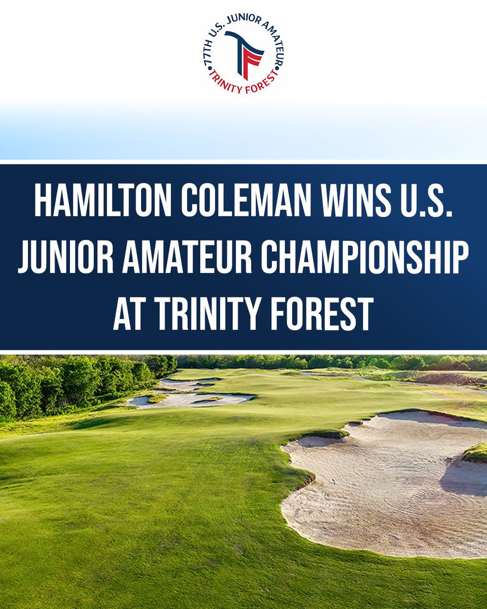 CGN_Plus's tweet image. Hamilton Coleman Wins U.S. Junior Amateur Championship at Trinity Forest
@GSGA @USGA
Hamilton Coleman, a University of Georgia commit from Augusta, defeated Oregon State incoming freshman Nguyen Anh Minh to win the 77th U.S. Junior Amateur Championship on Saturday at Trinity…