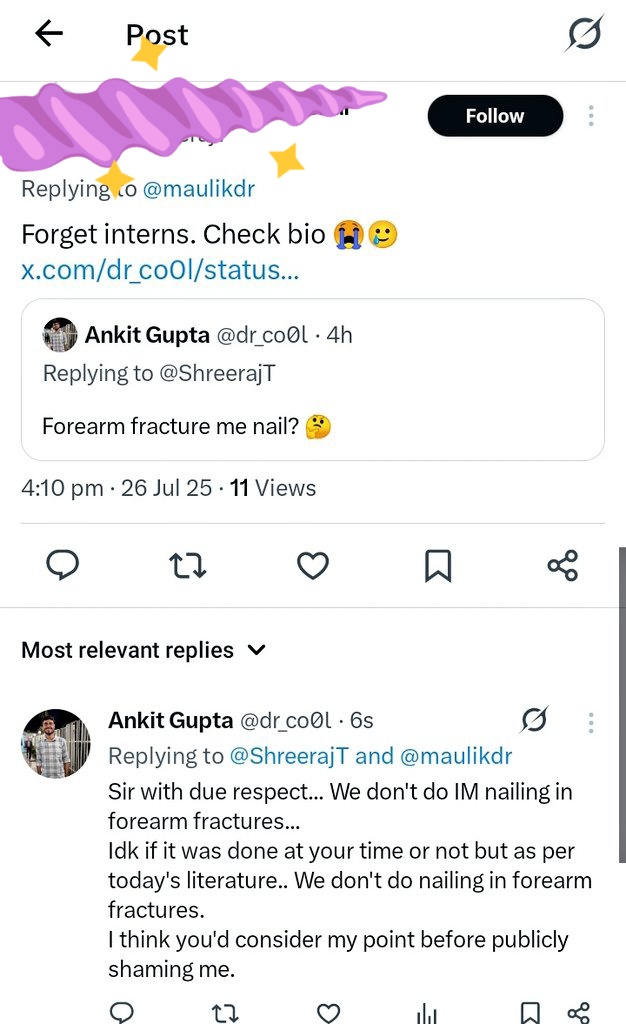dr_co0l's tweet image. This happened yesterday.
Am doing pgship in orthopedics and raised a genuine doubt.
Some person started trolling me. 😂😂