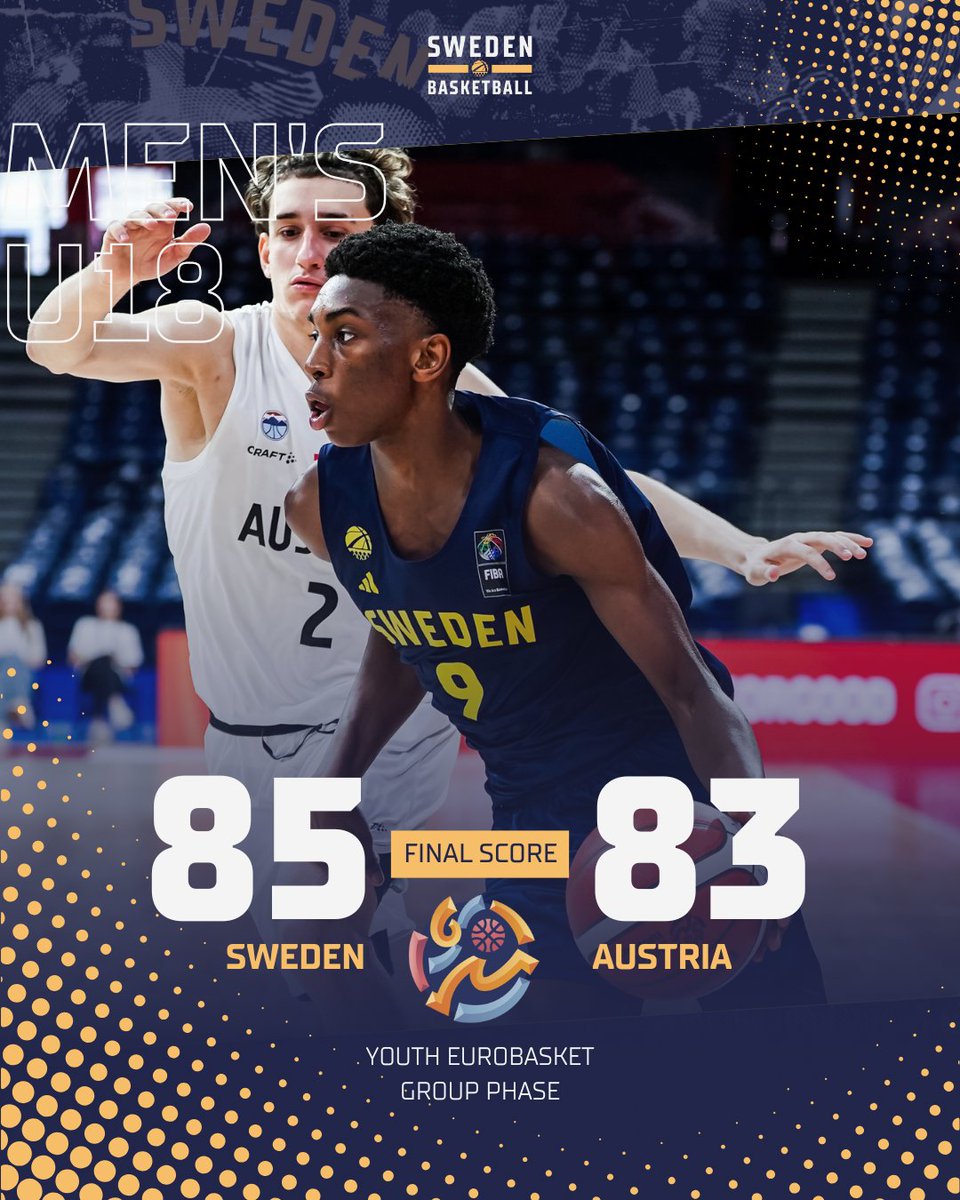 First WIN! ✅🇸🇪

The Men’s U18 with a big second half and come up clutch down the stretch, defeating Austria to claim the first #U18EuroBasket victory.

Cheick-Oumar Fadiga lead the way with 25 PTS, 7 AST &amp; 6 REB. Lukas Novakovic 19 PTS, Micheal Oinks 16 PTS &amp; 4 REB.

📊