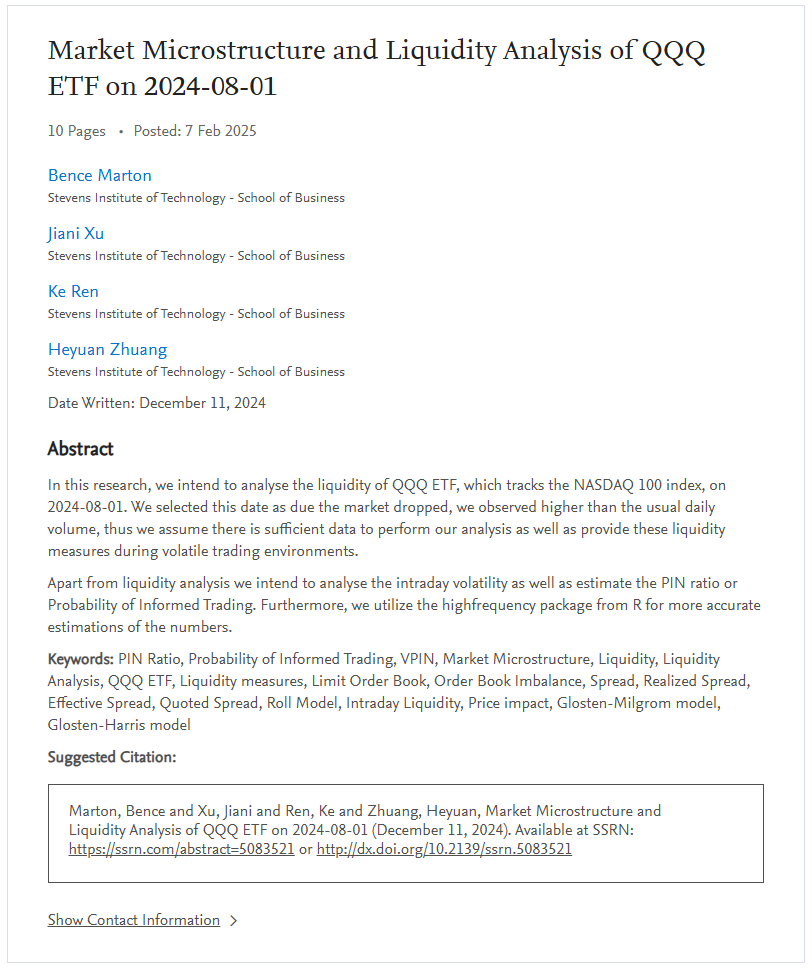 visualhft's tweet image. The following paper leveraged #VisualHFT to study the Probability of Informed Trading in volatile market conditions.

papers.ssrn.com/sol3/papers.cf…
“In this research, we analyze the liquidity of the QQQ ETF during the trading session of 2024-08-01—a high-volume, high-volatility day—to…