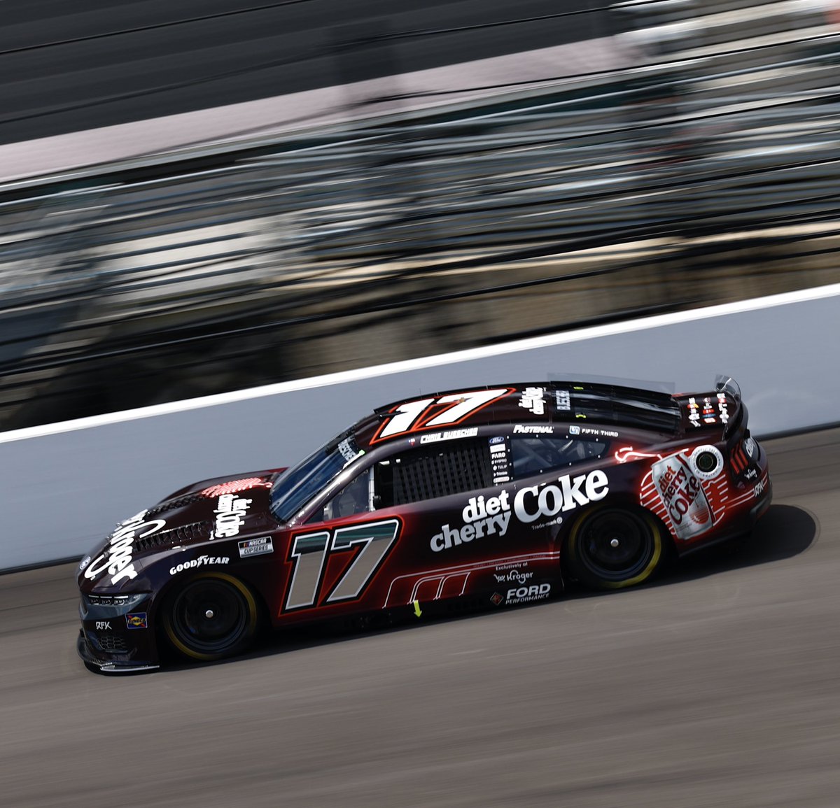 Chris_Buescher's tweet photo. Brickyard 400 race day. Rolling off P7. We never got to show what we had here last year. Hoping that changes today 🤞🏻 let’s put this @kroger @DietCoke Cherry Ford Mustang at the front and get us a crown jewel! https://t.co/ecn1oZoPhP